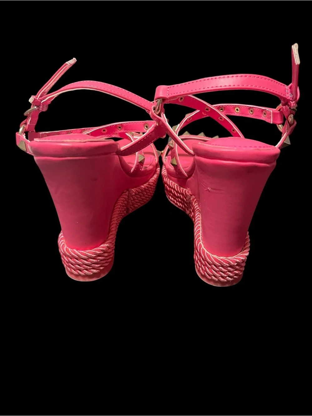 Nine West Hart 3 Hot Pink Studded Wedge Sandals Size 7.5